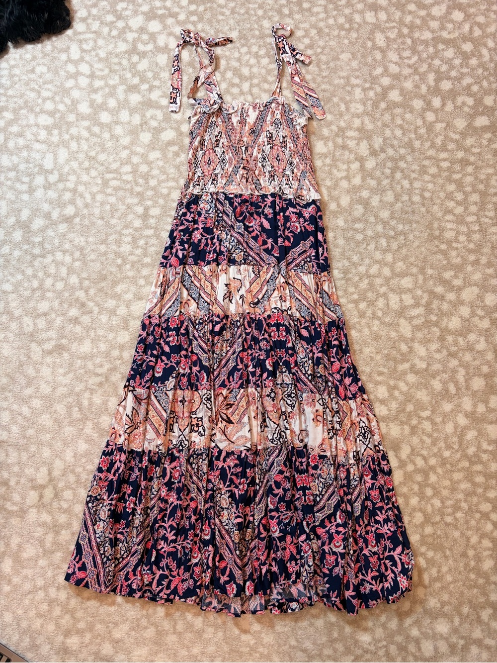 Maxi Sundress with Pink & Navy Floral Print